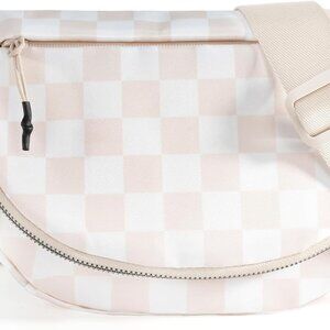 Checkered Crossbody Messenger Bag, Black and White Pattern, Adjustable Shoulder